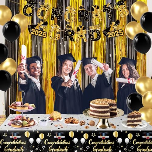 Image of Black and Gold Balloons, 70pcs 12inch Metallic Gold and Black Balloons for Graduation Anniversary Birthday Party Decoration