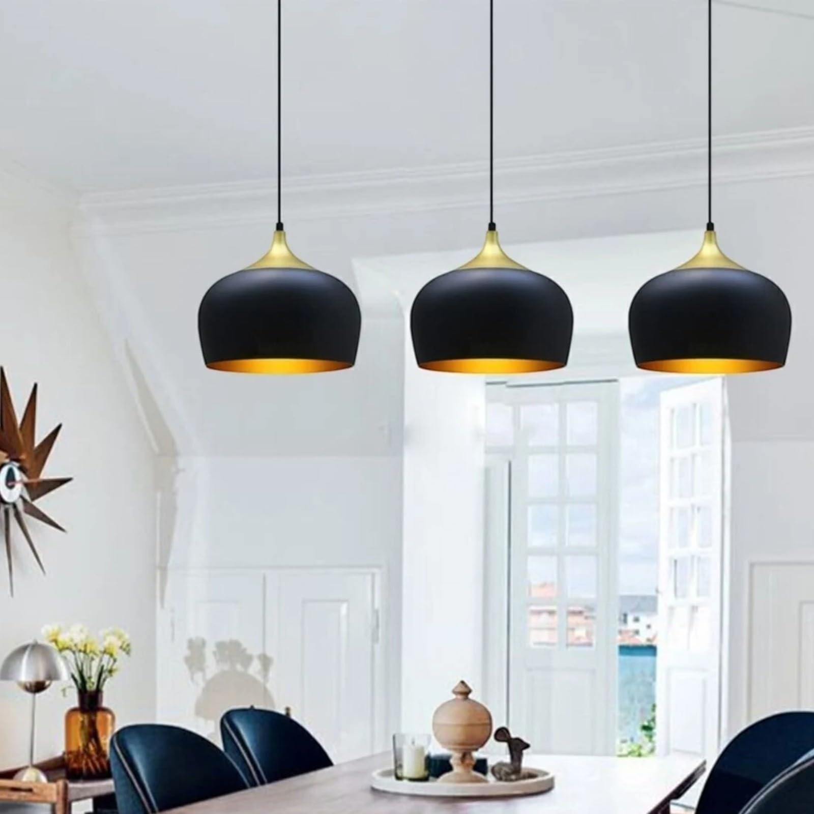 bamyum Lot de 3 Suspension Luminaire Moderne en Metal, Lustre Salle à Manger Ronde de 30 cm, Lustre Cuisine E27 en Métal, Plafonnier, Lampe pour Chambre, Salon, Couloir, Noir