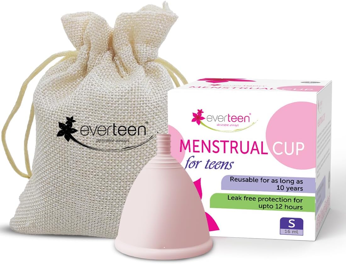 - everteen Reusable Menstrual Cup Small for Women (16ml) with Pouch, Ultra Soft & Rash Free, 12 hours Leak-Proof Protection, No Discomfort or Leakage, Medical-Grade Silicone - Pack of 1