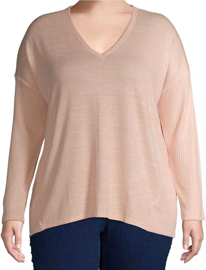 Peach Bud Plus Size Long Sleeve V Neck Thermal Rib Top - 5X