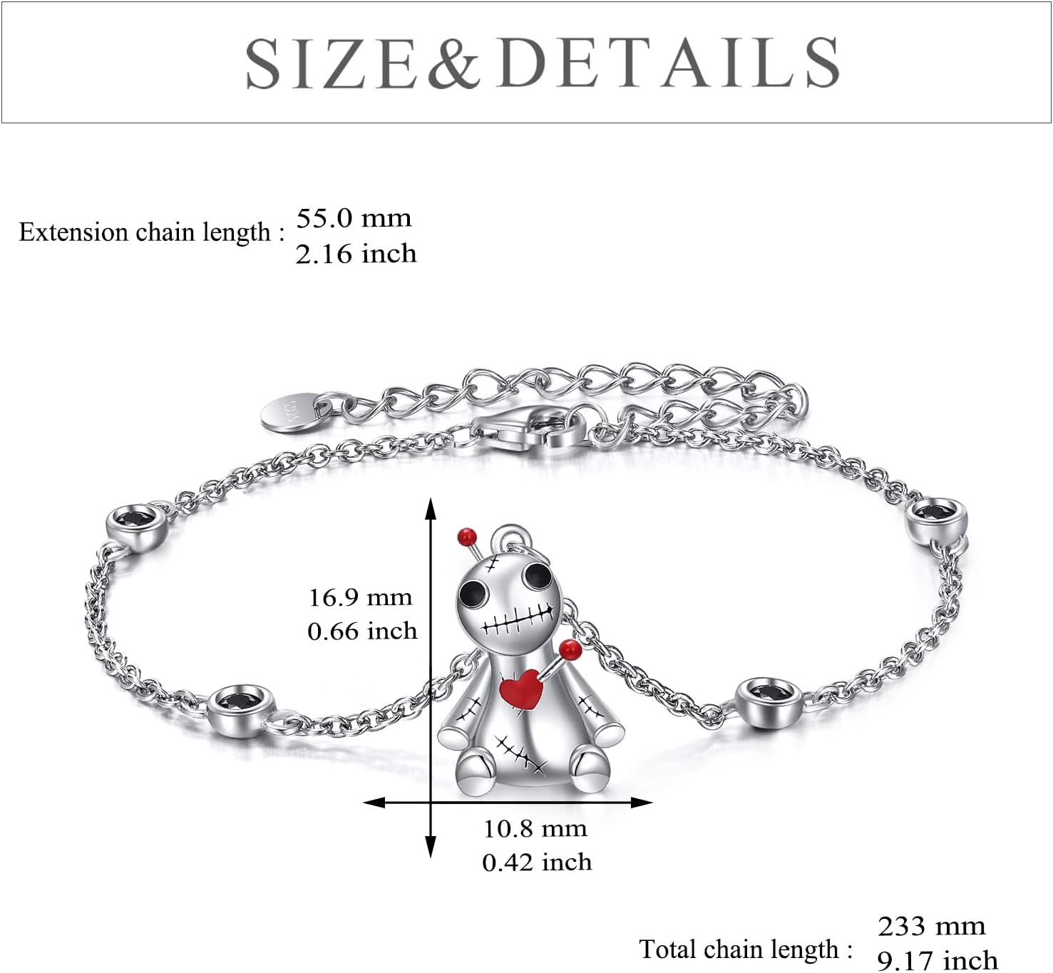 YFN Voodoo Bracelet Anklet Sterling Silver Witch Voodoo Bracelet Anklet Witch Gothic Jewelry Gifts for Women