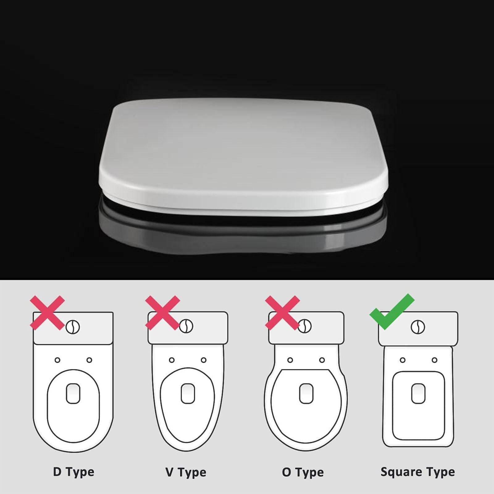 IBOWZ Tapa de WC Bisagras cuadradas Blancas de Acero Inoxidable, Tapa de Inodoro de fijación Superior y liberación rápida, 03B