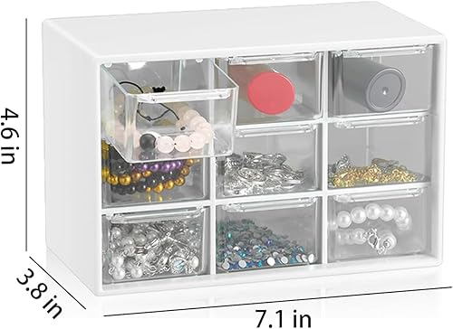 Miniatura 3 de Organizador de cajones pequeños para escritorio, 7.1 x 3.8 x 4.6 pulgadas, mini organizador de cajones de escritorio con 9 cajones transparentes,