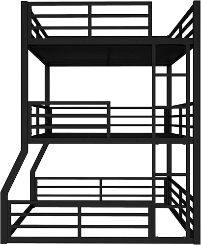 Miniatura 272 de Litera en forma de L individual sobre cama matrimonial adjunta, litera triple de metal con escritorio y tobogán integrados, marco de literas de