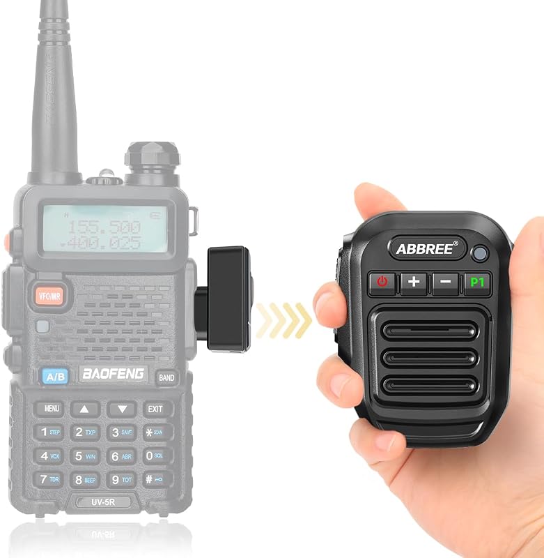 ABBREE Ham Radio micrófono inalámbrico de mano, micrófono de hombro de 2 pines para Baofeng 5RM UV-5R, BF-F8HP PRO, AR-152, K5PLUS, GM-15Pro, UV-5G Plus UV-32 GM21 Walkie Talkie Accesorios (negro)