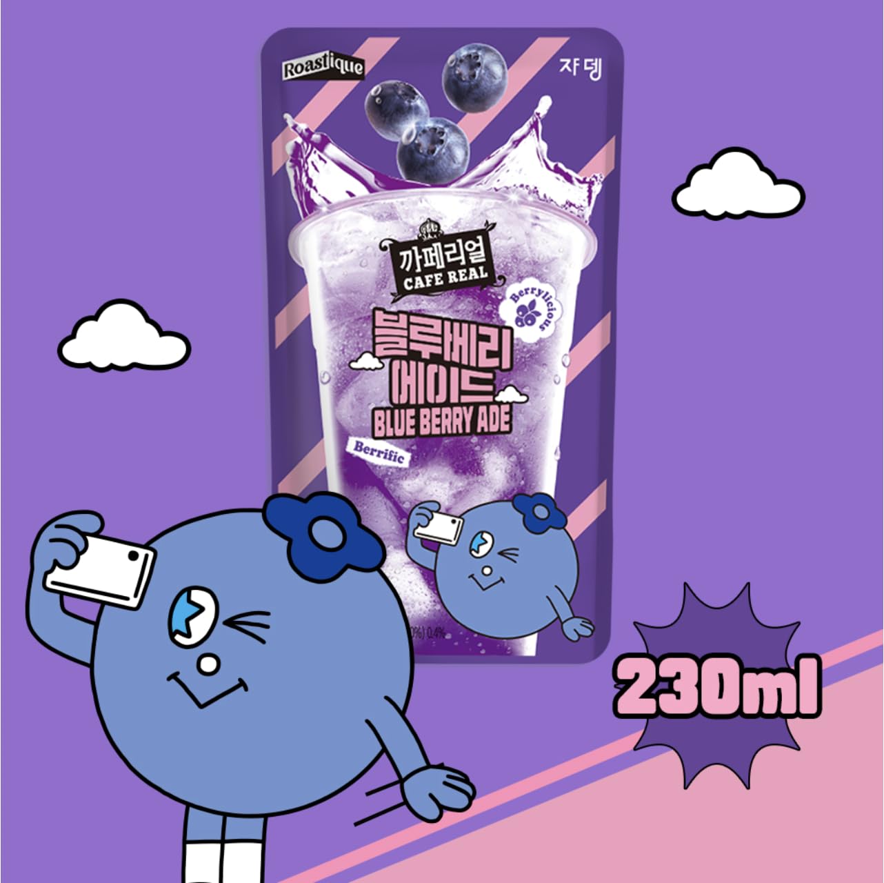 Korean Covenienve Store Drink Pouch Sampler Set - 5 PACK 10 PACK (grape, strawberry, blue lemonade, peach ice tea, shine muscat) + dalgaru mirror (BLUEBERRY 10 PACK)