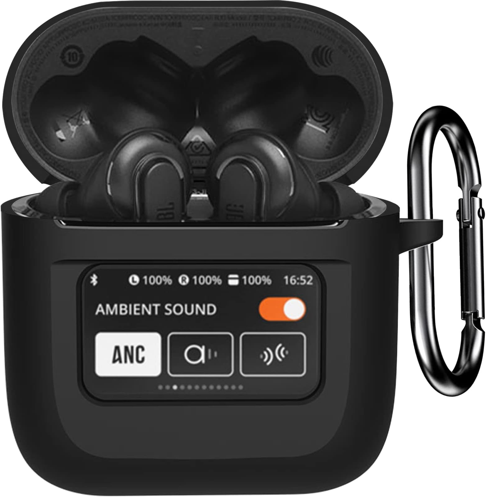 Compatible with JBL Tour Pro 2 Case Cover, Soft Silicone Shockproof Protective Skin Case for JBL Tour Pro 2 Wireless Earbuds 2023 with Keychain, LCD Touch Screen Visible (Black)