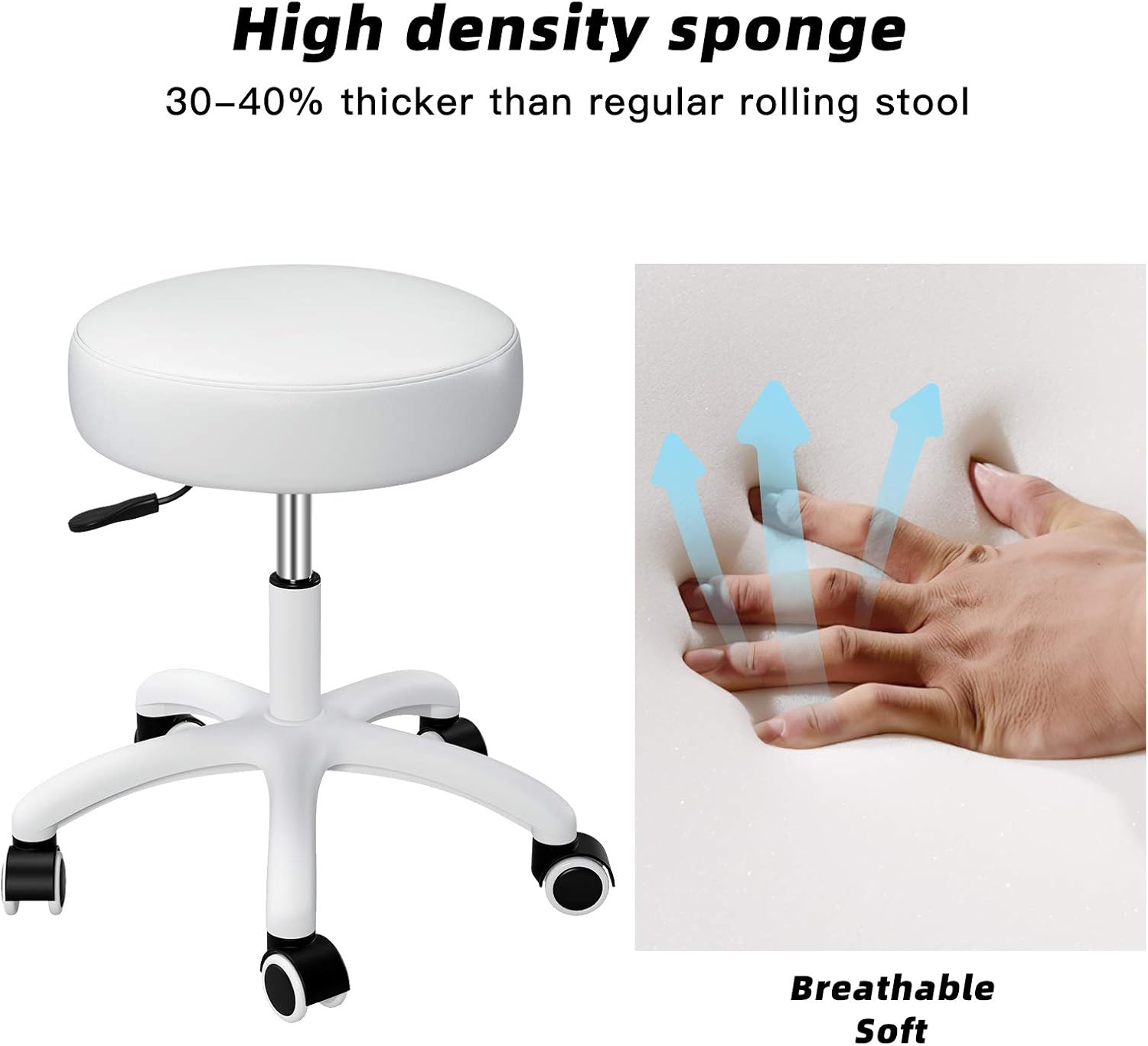 Rolling Stool with Wheels,Heavy Duty Lash Chair Adjustable for Tatoo Lab Massage Salon Spa Drafting Nail Teach,360 Swivel,Leather,Thick Seat Padding : Beauty & Personal Care