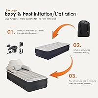 Vista 4 de DIMAR GARDEN Colchón de aire tamaño individual con cabecero y bomba, colchón hinchable cama inflable con almohadas