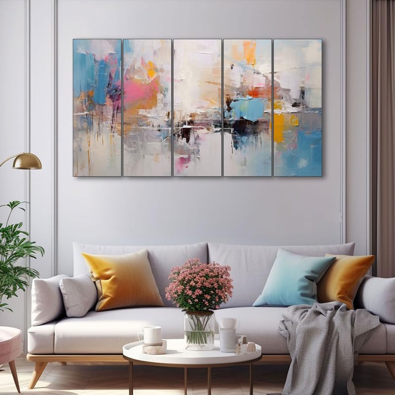 Image of The Castle Decor Abstract art painting with frame Big Size 36x60 Wall art for living room,Bedroom,Drawing room,Hotels-Wooden Framed-329