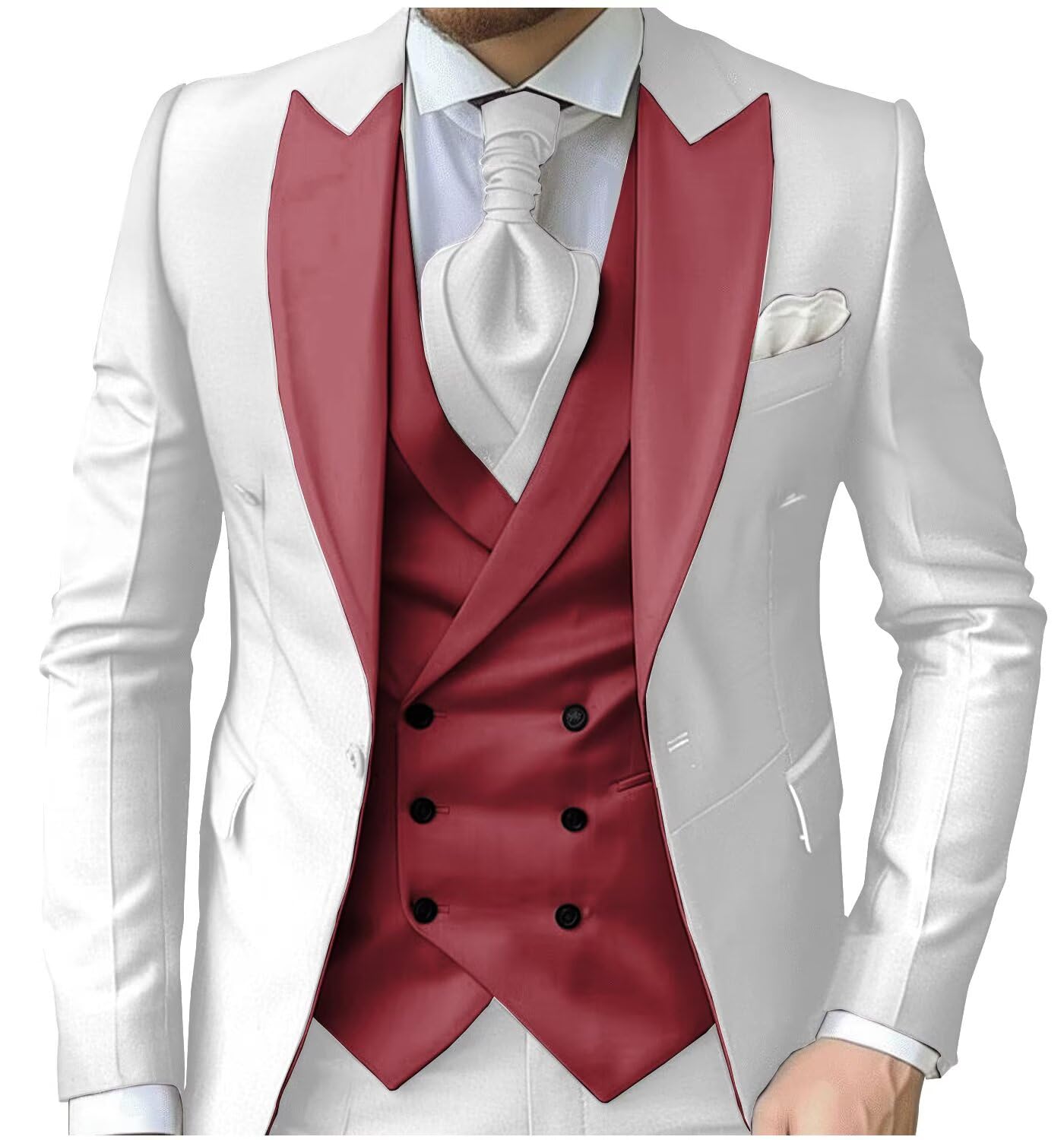 Wangyue Tuxedo for Men 3 Piece Suit Slim Fit Double Breasted Suit Men Wedding Prom