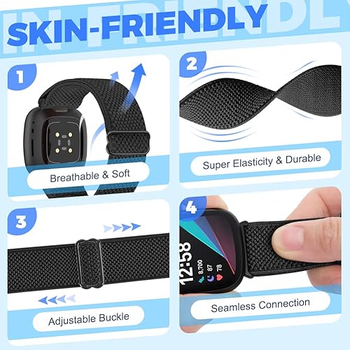 Miniatura 2 de Paquete de 10 bandas elásticas de nailon compatibles con Fitbit Versa 4, Fitbit Sense 2, Fitbit Versa 3, Fitbit Sense 3, Fitbit Sense para mujeres y