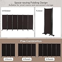 Vista 75 de GOFLAME Divisor de habitación plegable de 6 paneles, pantalla de privacidad enrollable de 6 pies con ruedas bloqueables, pantalla de partición
