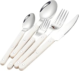 White Silverware Set 10 Piece Flatware Cutlery Set Service for 2,18/10 Stainless Steel Forged ABS Plywood Rivet Handle Mirror Polished Dishwasher Safe Durable Utensil Sets for Kitchen Wedding Home