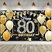 Happy 80th Birthday Backdrop Banner Extra Large Black and Gold 80th Birthday Photo Booth Backdrop Photography Background Happy 80th Birthday Party Decorations for Women and Men, 72.8 x 43.3 Inch