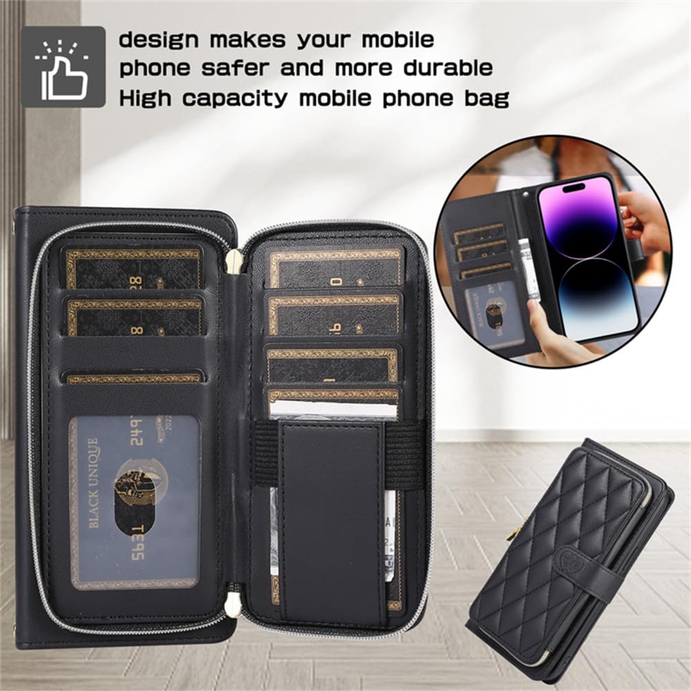 Monogram Iphone Case With Wallet And Strap Leather Zipper Wallet Case For IPhone 13 14 15 Pro Max 12 11 XR 8 7 - Flip Cover IPhone 15 Pro Max Case Leather - Foto 8