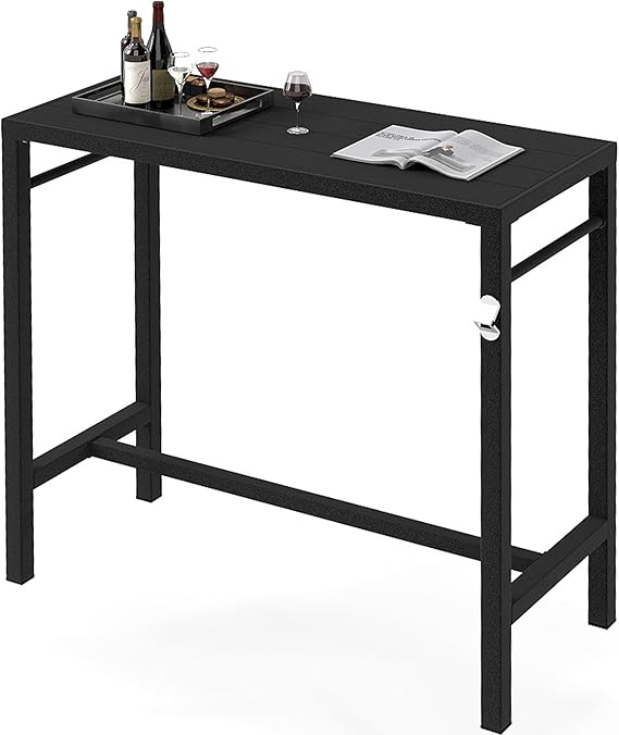 MURAGO 39*39*17 Outdoor Bar Table Extra Wide,Tall Bar Height Outdoor Pub Table, Ideal for Patio, Hot Tub, Dining, Balcony, Poolside, Weatherproof Composite Top, Rustproof, Built In Bottle Opener,Black