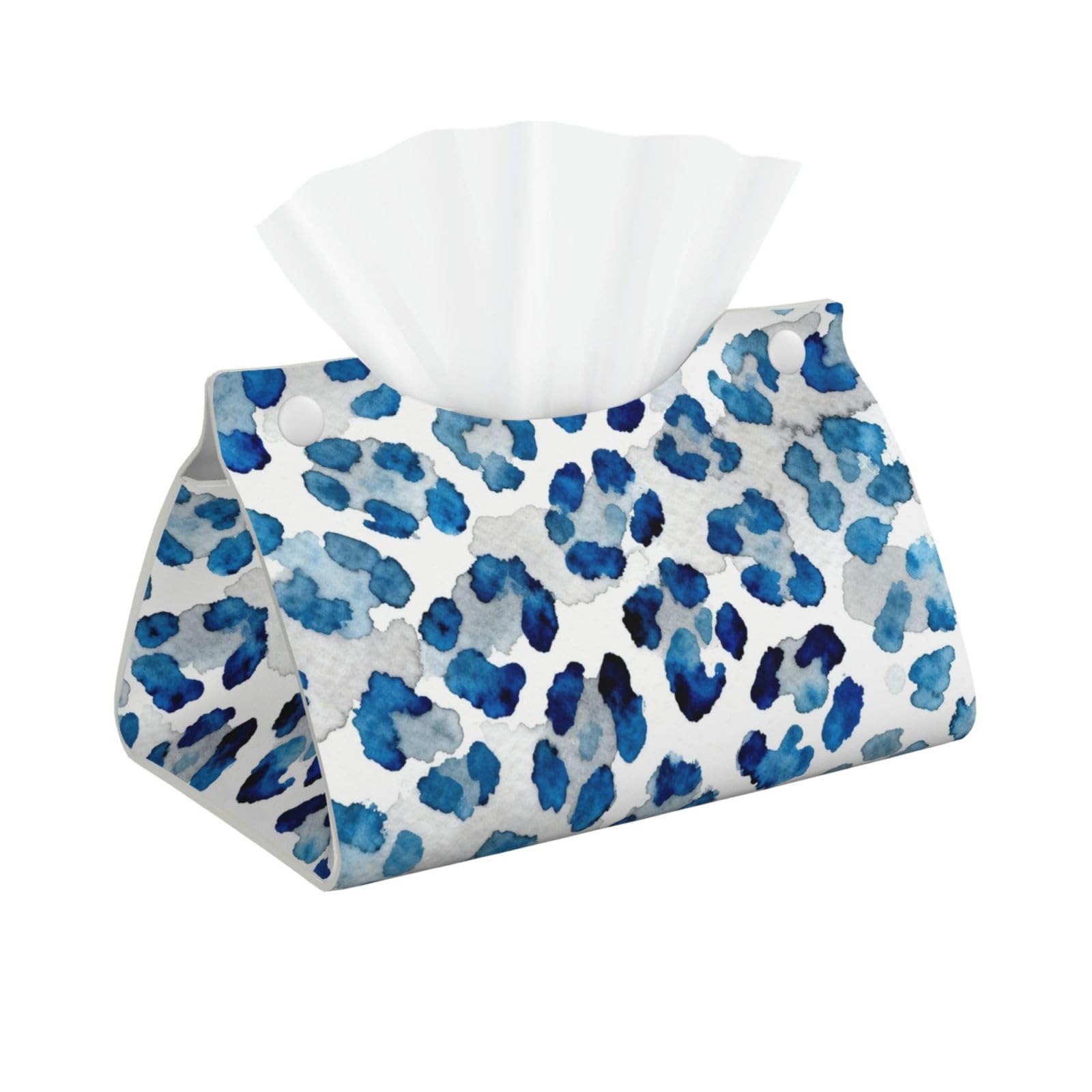 Blue leopard print Long Leather Tissue Box Cover-Waterproof PU Leather Tissue Holder for Bathroom, Decorative Rectangular Tissue Case