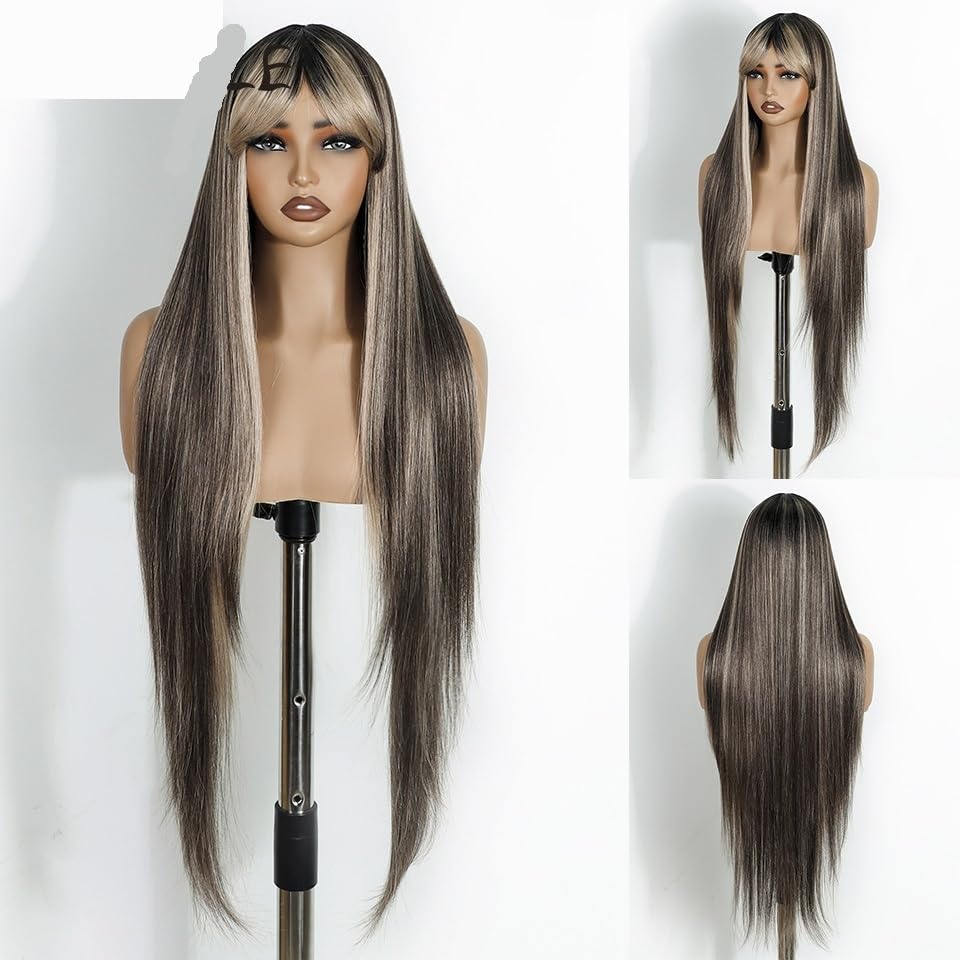 Perruque synthétique avec frange longue pour changer de couleur - 5