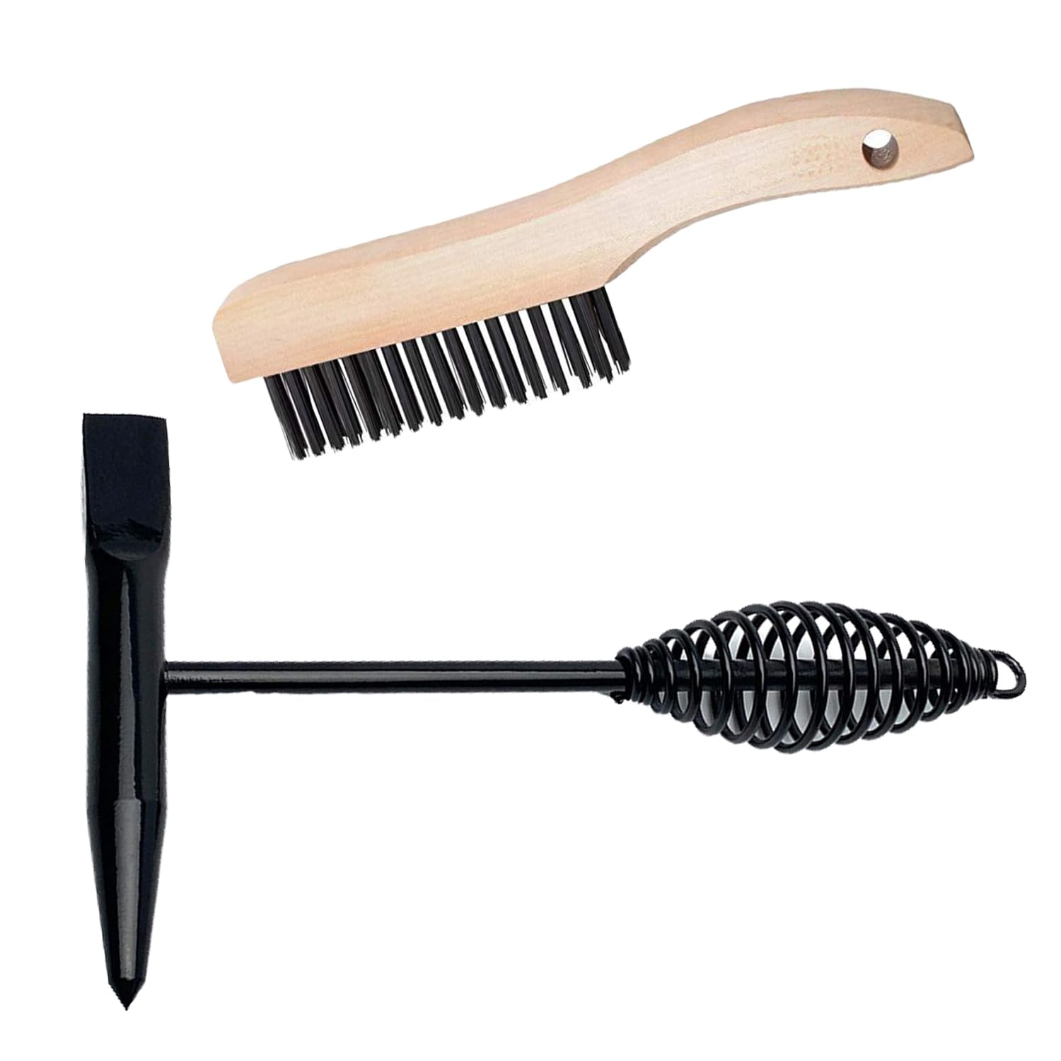 iLulala 2 Pack Welding Chipping Hammer and Wire Brush Set, 11" Hammer with Coil Spring Handle, Cone and Vertical Chisel and 9.8" Stainless Steel Brush for Slag, Spatter, Residue Removal.