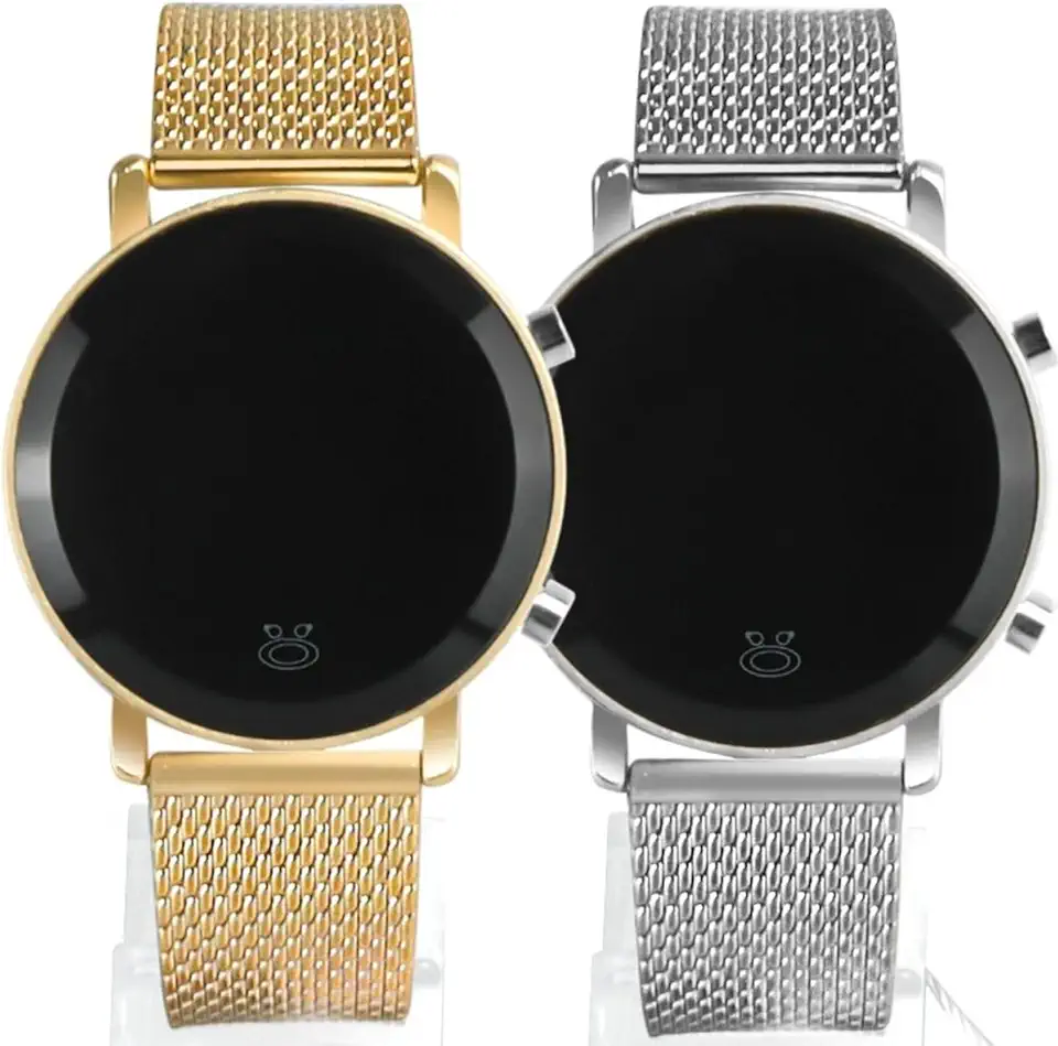 Kit 2 Relógios Digitais Originais Femininos Medios Social Moda Casual Luxo Dourado e Prata - Presente para Ela