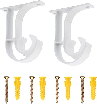 Lpraer Set of 2 Ceiling Mount Curtain Pole Holder Aluminium Alloy Wall Mount Curtain Pole Holder with Screws and Fixings Clothes Rail Pole Holder Accessories for Curtains Shower Rail