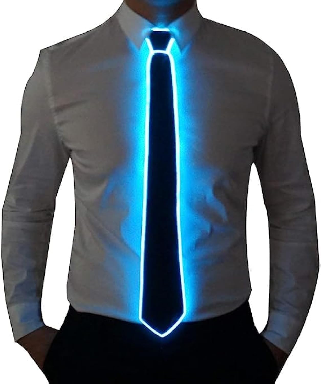 BIGTHREE Light Up Necktie, LED Luminous With Power Cord, 3 Flash Modes Glow Costume Accessory, Adjustable Illuminated Tie With Zipper for Birthday Party School