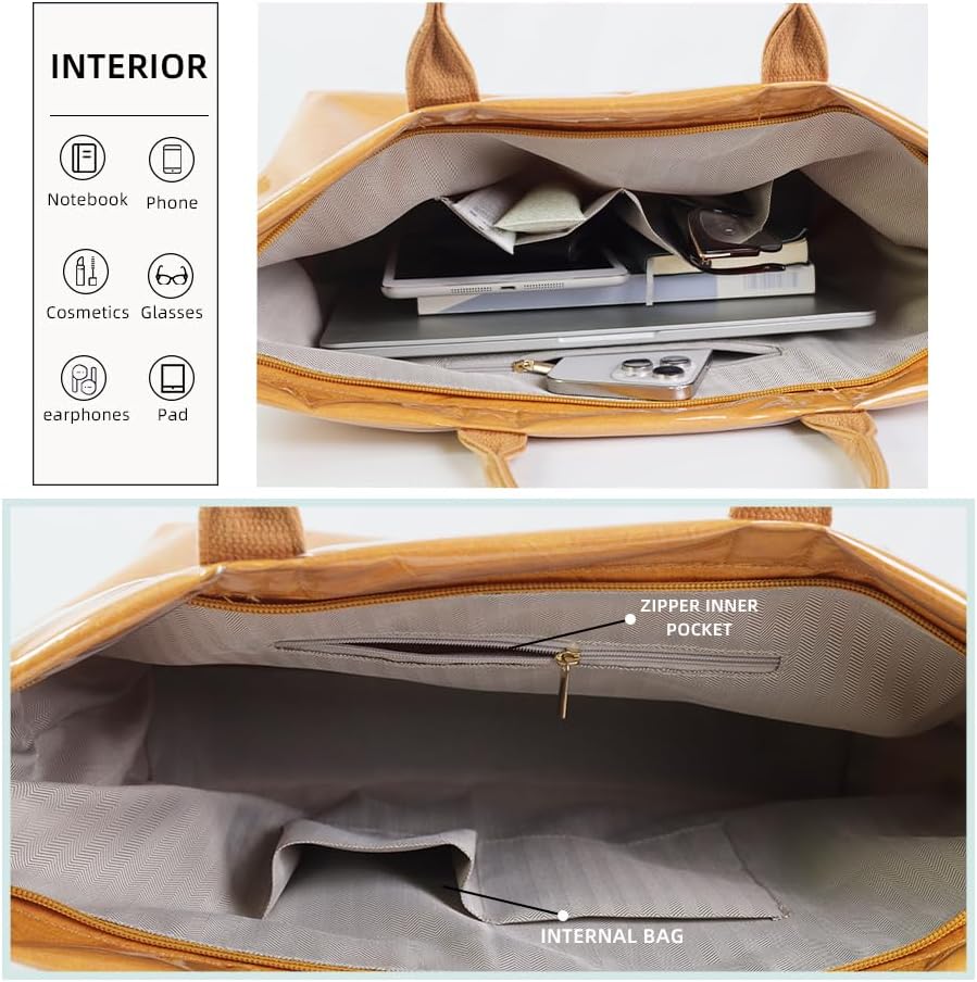 PVC Tote Bag for Women Kraft Paper Large Tote Bag Fashion Paper Bag Trendy Letter Print Tote Bag Top Handle