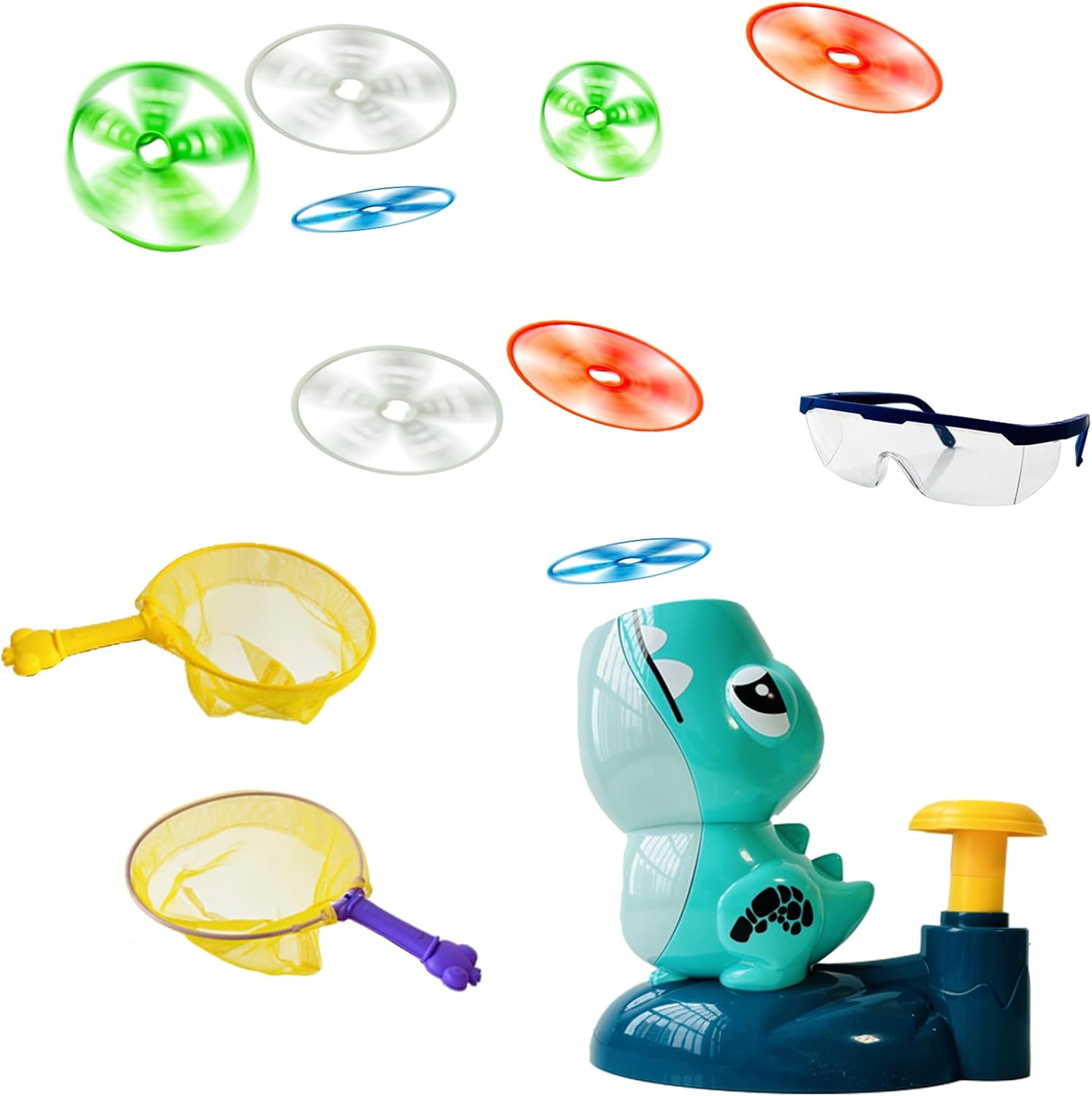 Dinosaur Flying Disc Launcher Toy – Kids Outdoor Toys for Boys & Girls Ages 3-8, Fun Stomp & Launch Game with 8 Discs & Catch Net, Active Yard Toys & Outside Play Toys