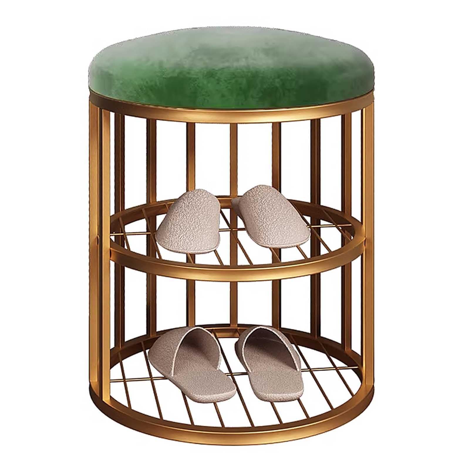 KLGFBDC Entryway Small Shoe Bench Metal Shoe Stool with Storage Organizer 2-Tier Shoe Rack & Round Seat Stylish and Functional Footwear Storage Solution