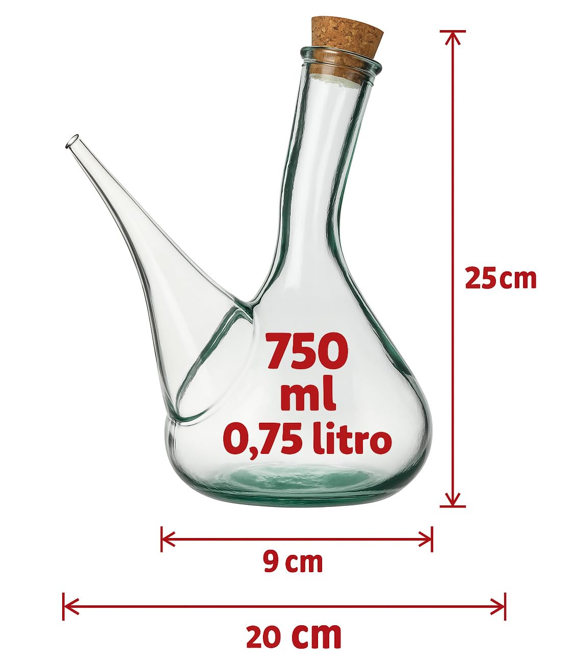 Porron in vetro artigianale decanter per vino di cristallo. Bottiglie calici. accessori vino regalo dono. Calici vino. Aeratore vino. Bottiglie liquore particolari. Vetro riciclato al 100% (750 ML)