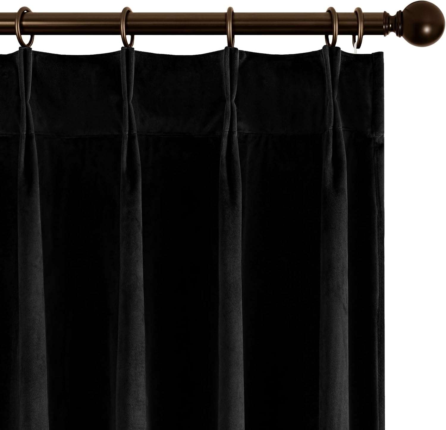 Joydeco Pinch Pleated Velvet Curtains 96 Inch Long 2 Panel Set for Living Room Bedroom, Back Tab Blackout Drapes with Adjustable Hooks (40”W x96”L,Black)