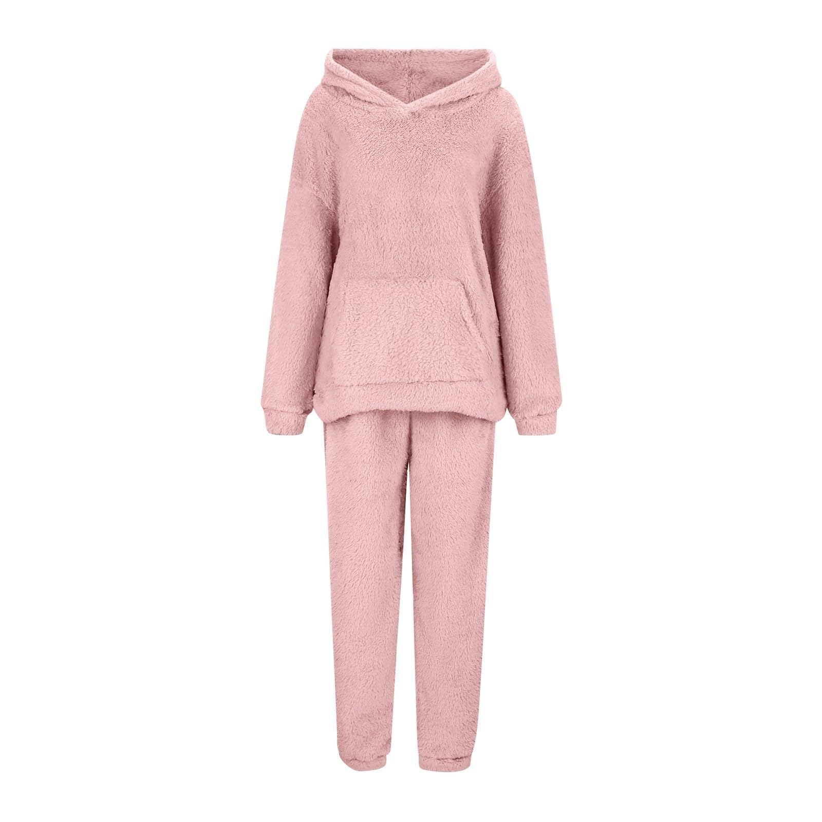 Completo da Donna in Due Pezzi per La Casa, con Cappuccio, Maniche Lunghe, E Pantaloni Casual, Tinta Unita, Autunno Inverno Maglietta Natale Bambina Pigiama Lunghe Lungo Estivo Curvy