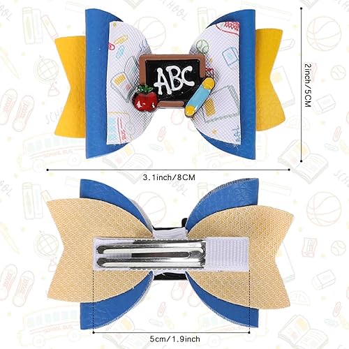 Miniatura 2 de Whaline 6 pinzas para el pelo con lazo para el regreso a la escuela, libro de manzanas, pizarra, lazo para el pelo, pasador colorido de piel