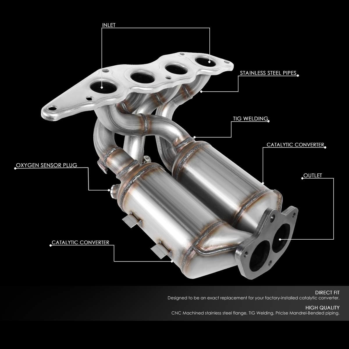 Auto Dynasty Factory Style Front Dual Catalytic Converter Exhaust Manifold Compatible with Mitsubishi Eclipse 2.4L 2006-2012, Stainless Steel