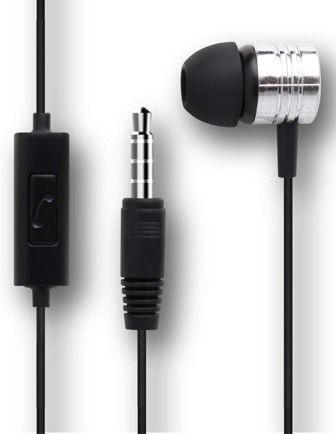 weutopStereo one-Ear Earphone Wired with Built-in Microphone Remote Control Sealed Canal Type Hands-Free Call Metal-Like Design 1m (Black)
