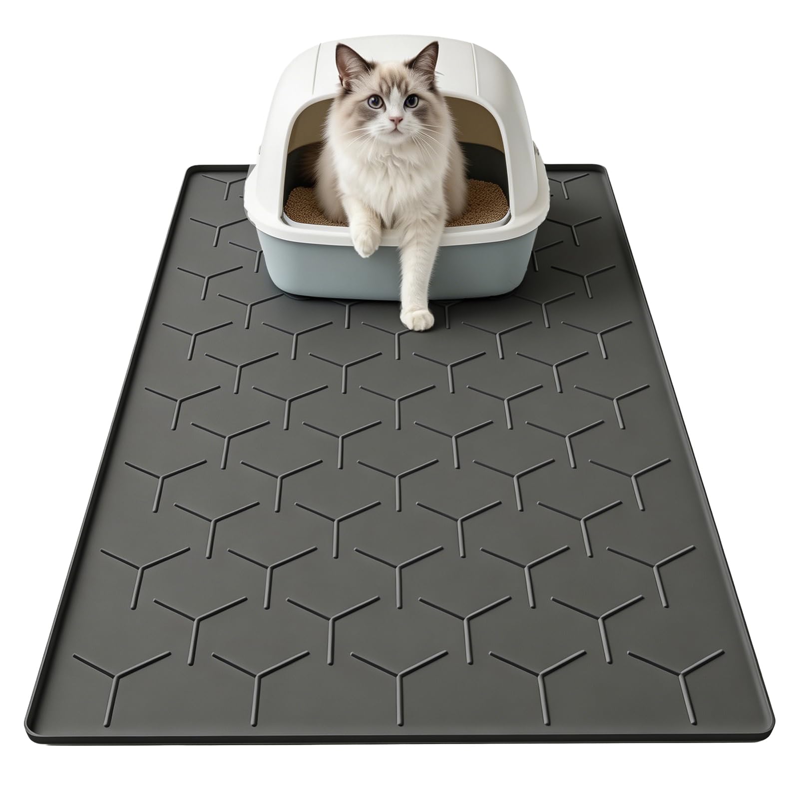 Garoopion Cat Litter Mat, Large 86x56cm Litter Tray Mat, Waterproof Silicone Pad, Easy to Clean, Black โ image 1