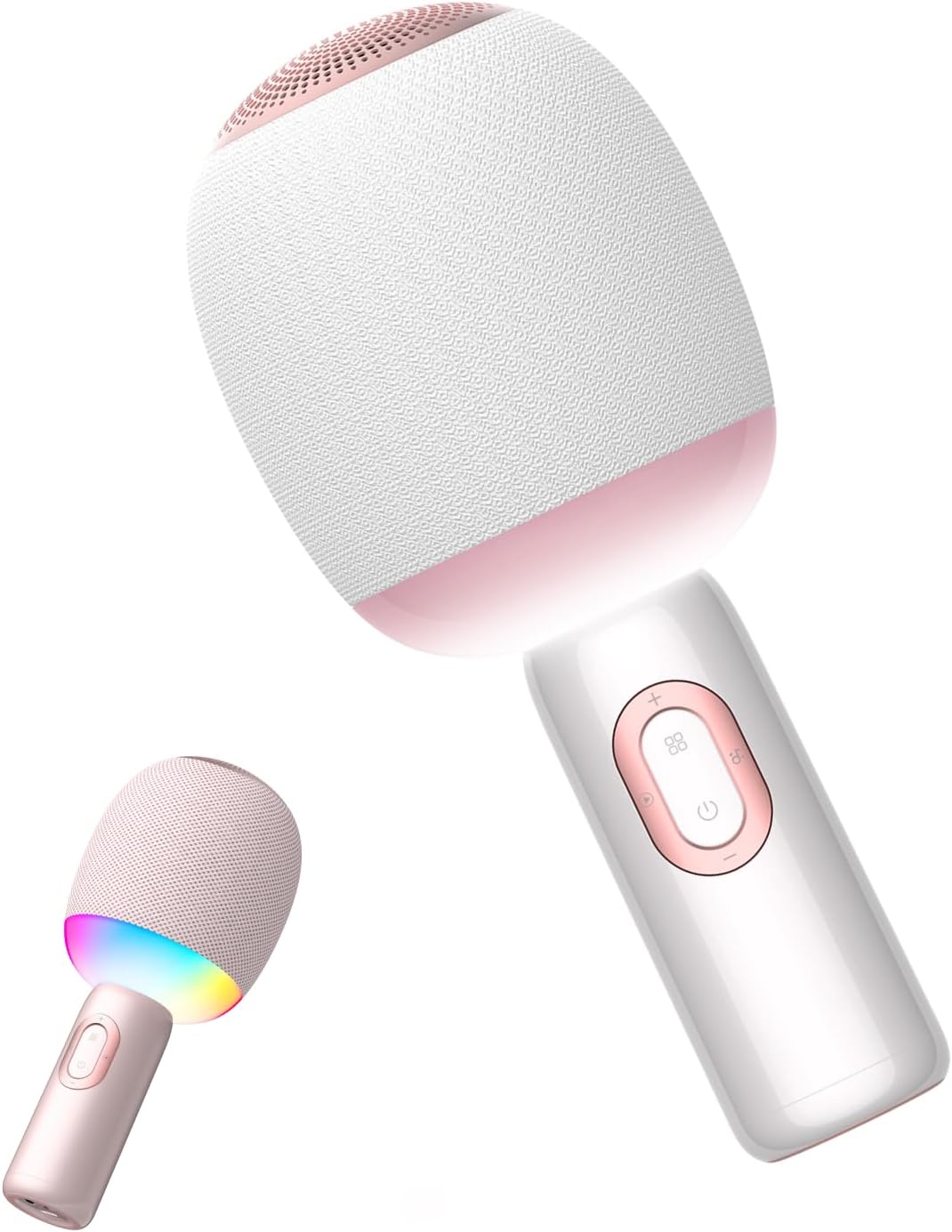 Wireless Bluetooth karaoke Microphone, 5-in-1 Portable Handheld Microphone for iPhone, Karaoke Microfono with Dynamic Lights for Car / Home Party, Music Record, Duet Singing Mic for Kids Adults-White