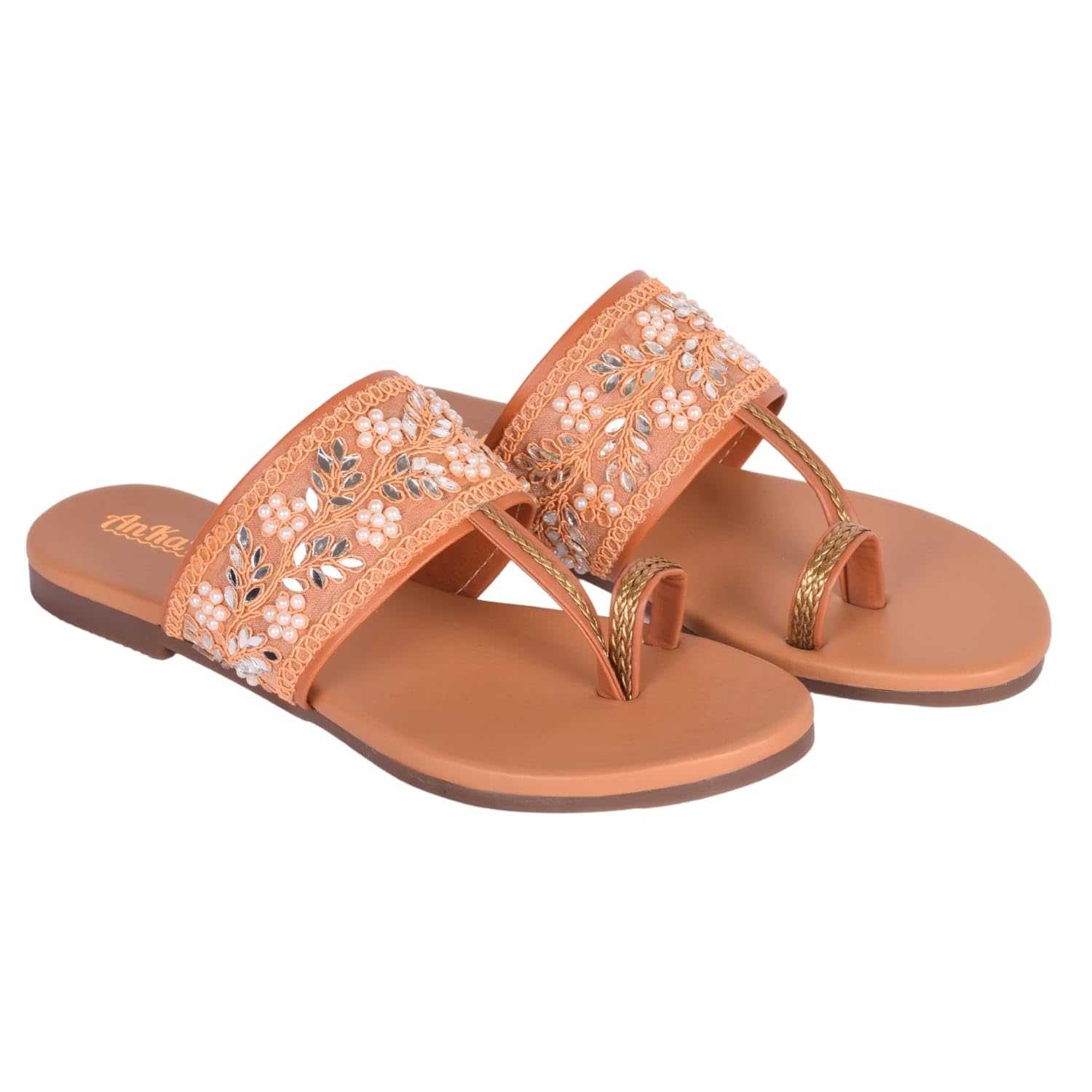 AnKaHu Women Floral Embroidered Flip-Flop Sandals with Ankle Straps flats for women One toe ring multicolour stylish flat sandals chappals latest model fashion footwear ladies Sandals (Tan, 6) (B0CZHDNKGK) Amazon Price History, Amazon Price Tracker