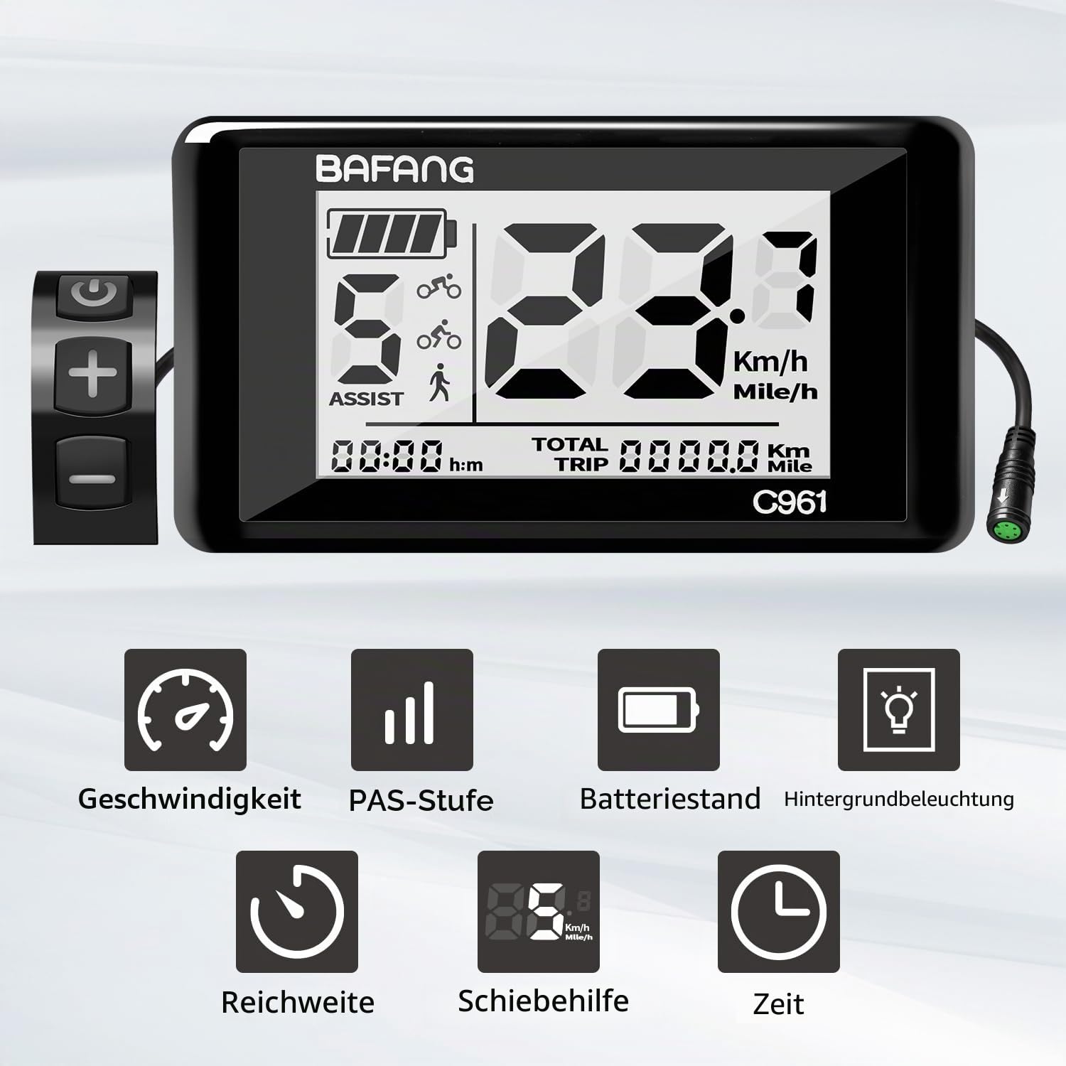Zeekpowa Ebike Display C961 für BAFANG BBS01B BBS02B BBSHD Motor E-Bike Fahrrad Ebike Computer mit 0-9 PAS UART Protokoll