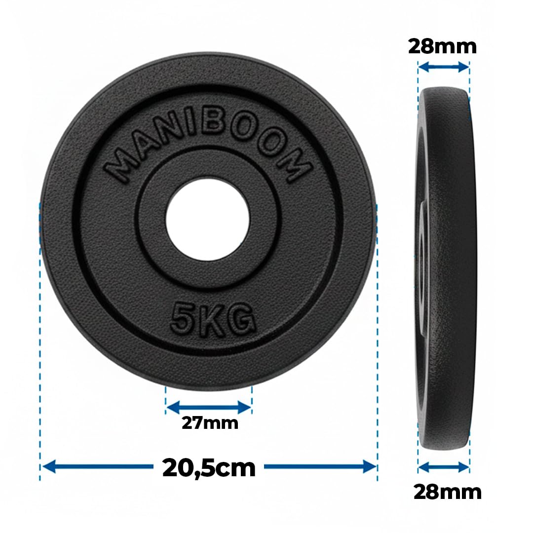 ManiBoom Discos de Pesas de Hierro Fundido (25mm) y Accesorios de Musculación – Sets de Placas y Barras para Gimnasio en Casa (Se Venden por Separado)