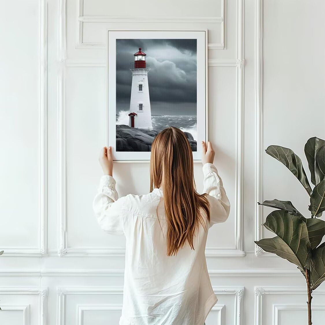 Diamond Painting lighthouse Pintura de Diamante para Adultos y Niños, Diamond Painting Kit Completo Accesorios DIY 5D Cuadro Punto de Cruz Bordados Manualidades Decoracion Hogar Pared 90x120 cm u-133