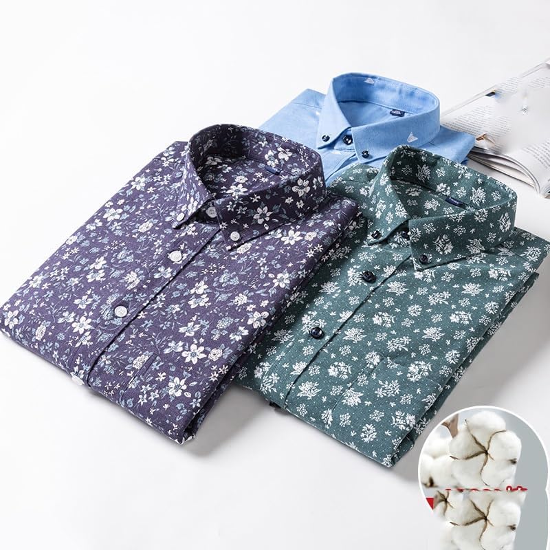 Shirts T-Shirts Men Oxford Print Striped Tops Social Slim Fit Shirt Vintage Clothes Cotton Casual Long-Sleeve Shirts for