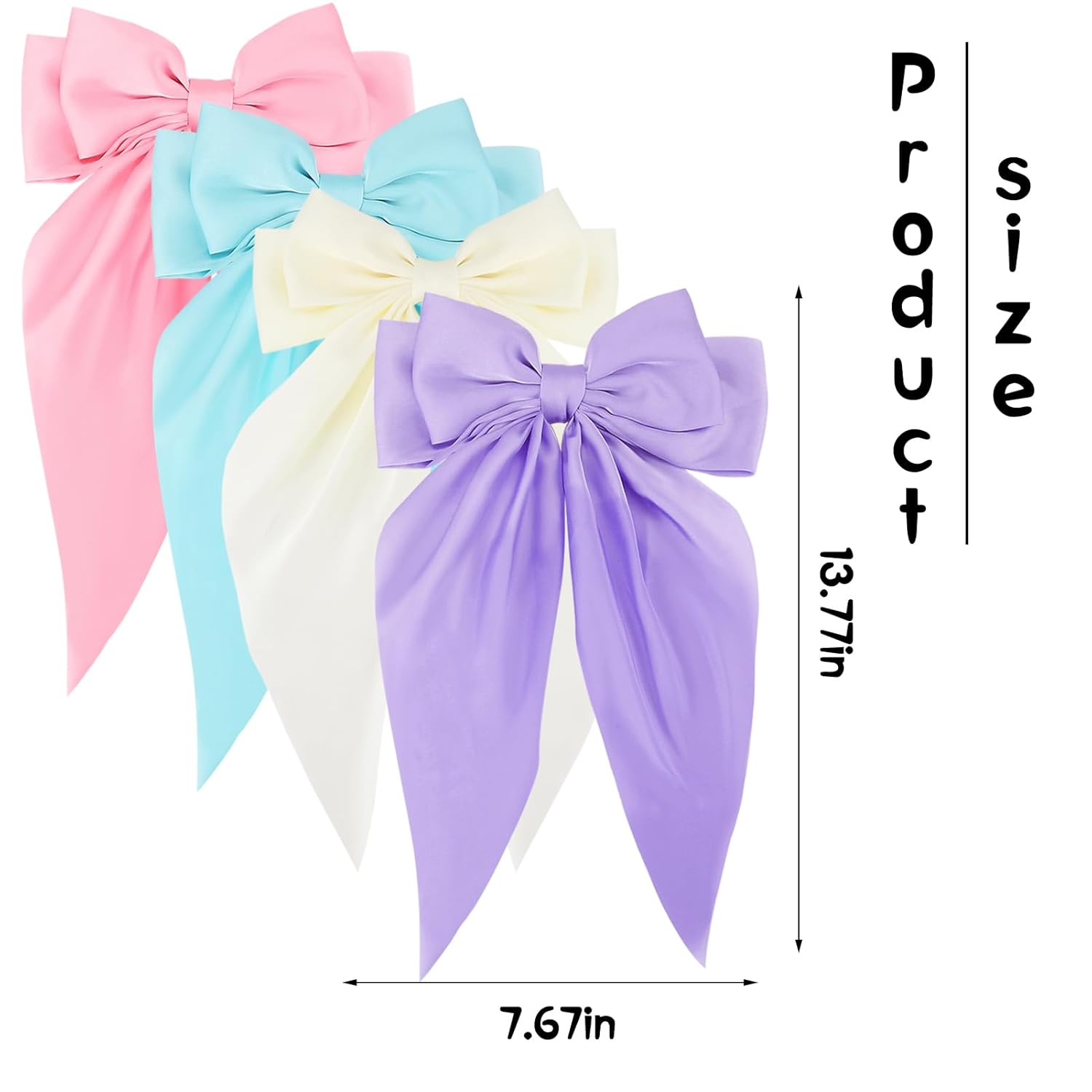 Zkptops 4Pcs HairBows for Women Girls Toddlers Silky Satin Large Bow Hair Clips Oversized Bows Ribbon Hairpin Long Tail Cute Beige Blue Pink Purple Colorful Metal Bow Hair Barrettes Hair Accessories - Image 6