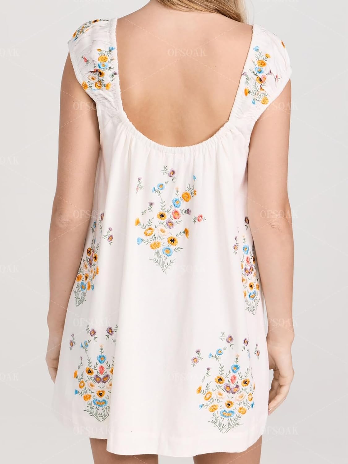 Women Floral Embroidered Linen Short Dress Boho Summer Babydoll Dress Sleeveless Cotton Beach Mini Sundresses - Image 2