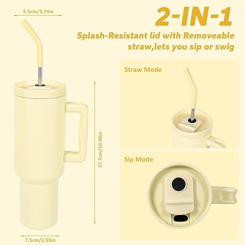 Miniatura 4 de FUNUS Vaso de 40 onzas con asa y tapa con popote (2 en 1), vaso aislado reutilizable, botella de agua de acero inoxidable, taza de café de viaje,