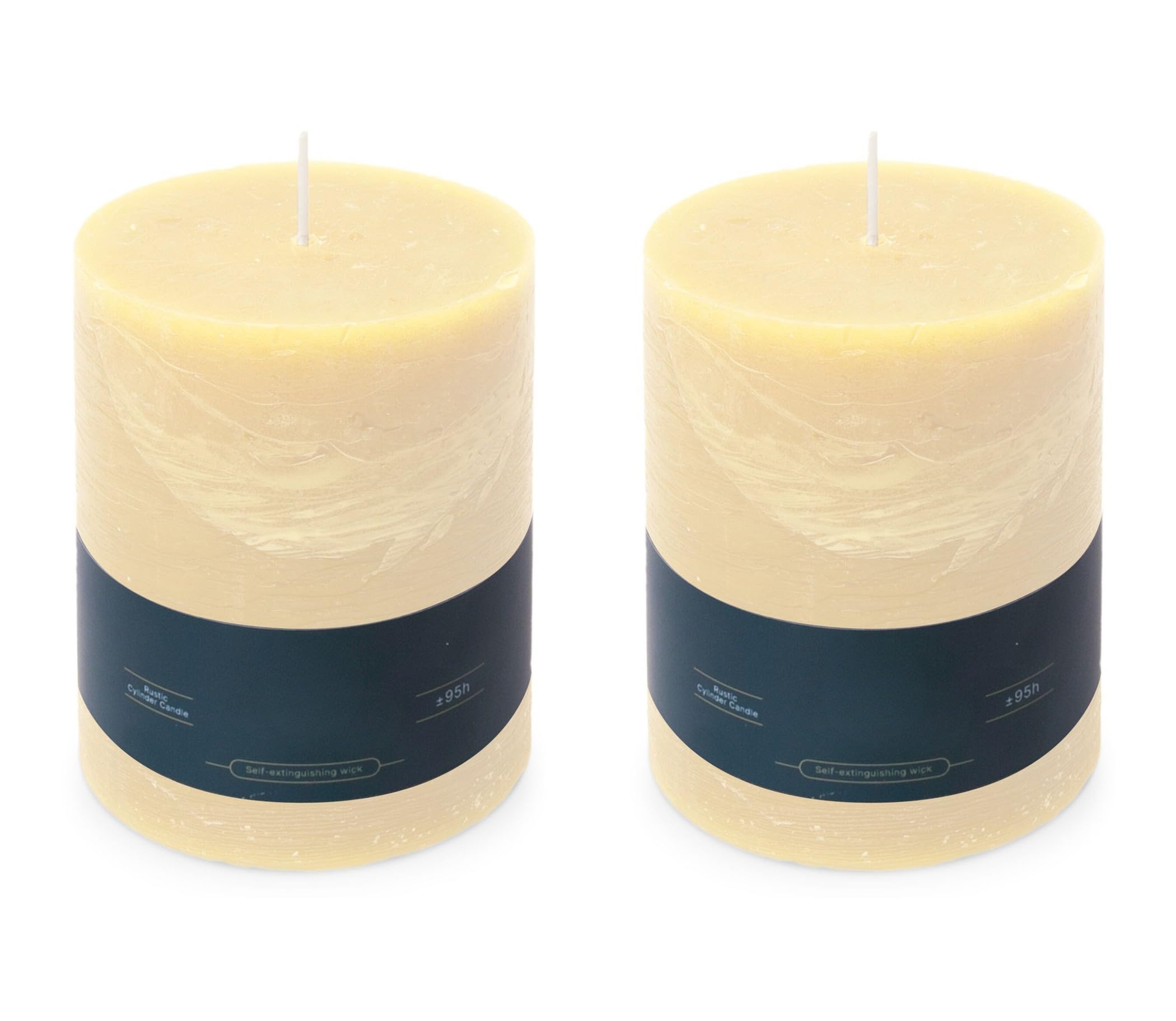 Stumpenkerzen Rustic 2er-Set - 10x13 cm - Brenndauer: 95 Std., rußfrei, 100% Paraffin - für Kerzenständer, Kerzenhalter, Weihnachten, Hochzeit, Blockkerze, Kerze, Adventskranz, Advent (elfenbein)