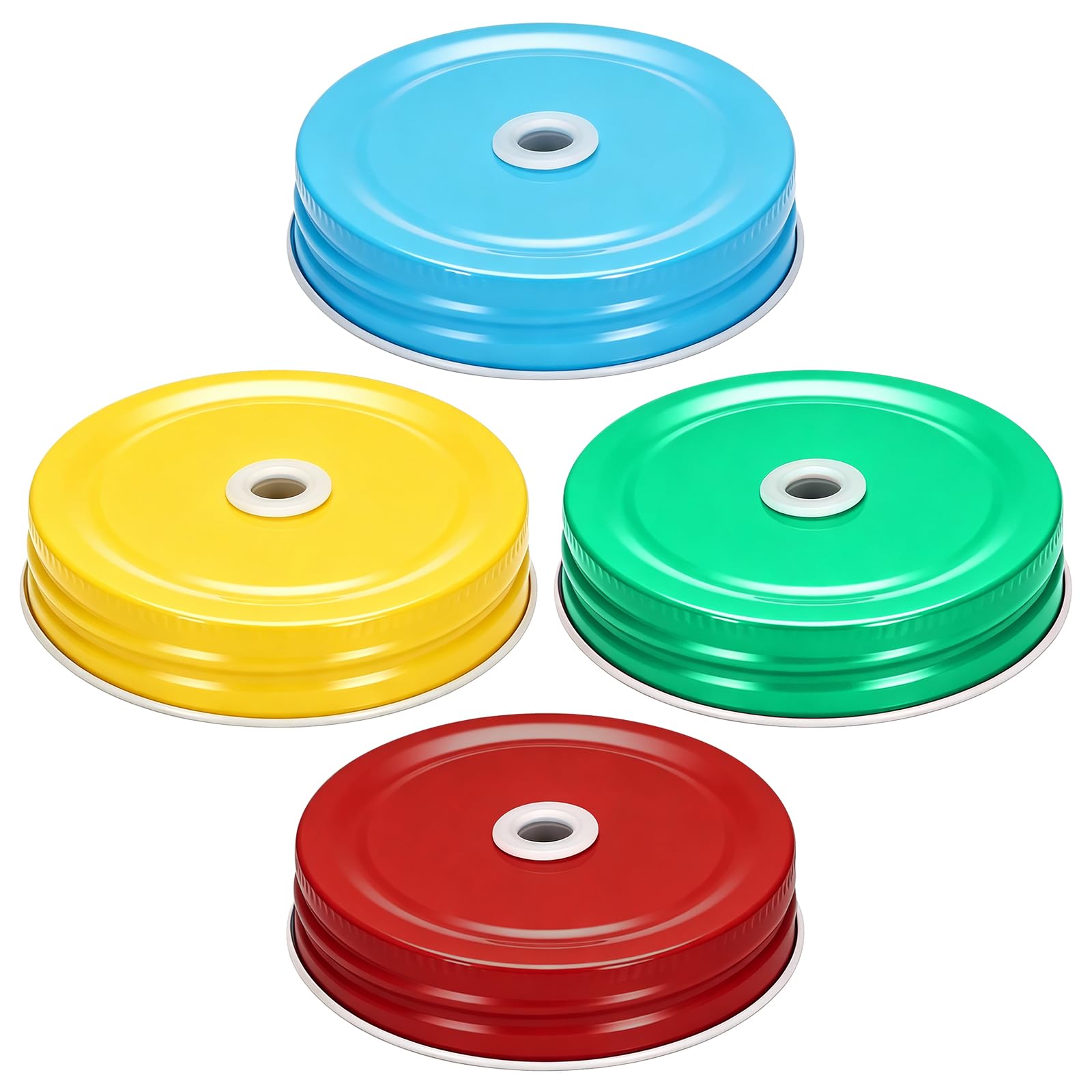 4 colors checkered Regular Mouth Mason Jar Straw Lids 2.7 Inch Metal Stainless Steel Mason Jar Drinking Lids with Straw Hole Leak Proof Dishwasher Safe (Solid Color)