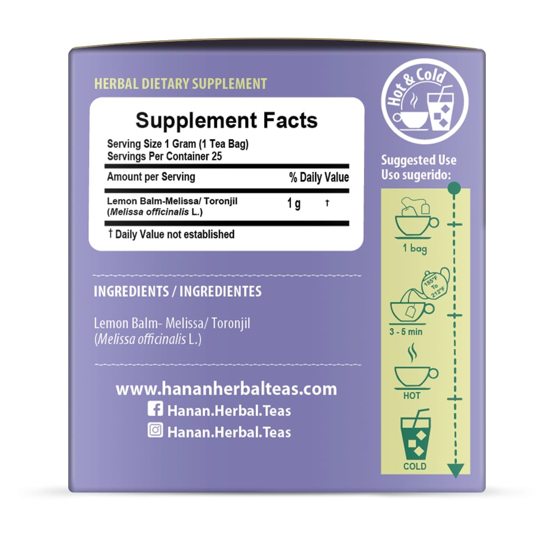 Hanan Peruvian Secrets Lemon Balm Tea (Toronjil) - 300 Teabags of Herbal Tea - Lemon balm or Melissa herb - Natural Dried Plant Leaves from Peru (not extract) – Melissa officinalis