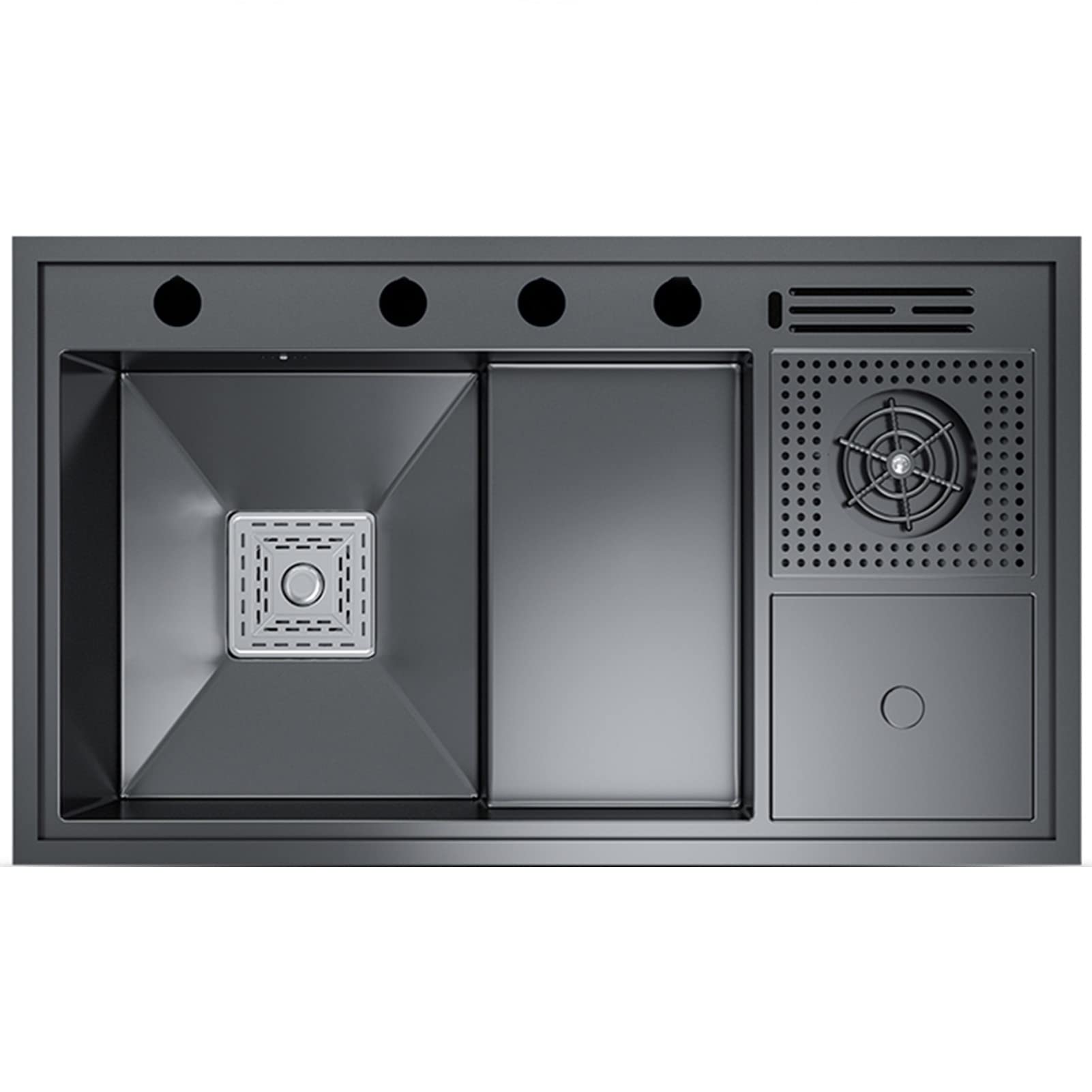 Lavello da cucina a vasca singola, lavello per postazione di lavoro in stile rustico in acciaio inossidabile, kit con rubinetto, tubo portacoltelli, supporto da incasso sopra o sotto (Nero 85x50x23